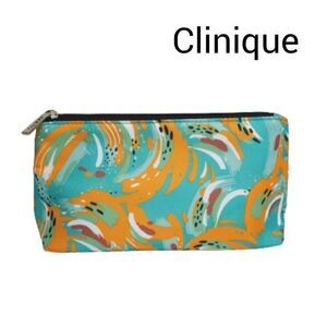 Clinique Makeup Bag Pouch Blue Patterned Cosmetic Travel Mulit Bag NWOT